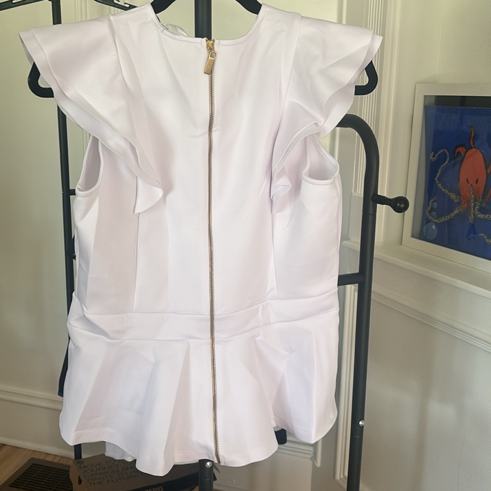 Venus new/never worn white peplum top w/ full gold back zip. Beautiful fit! - Picture 3 of 3